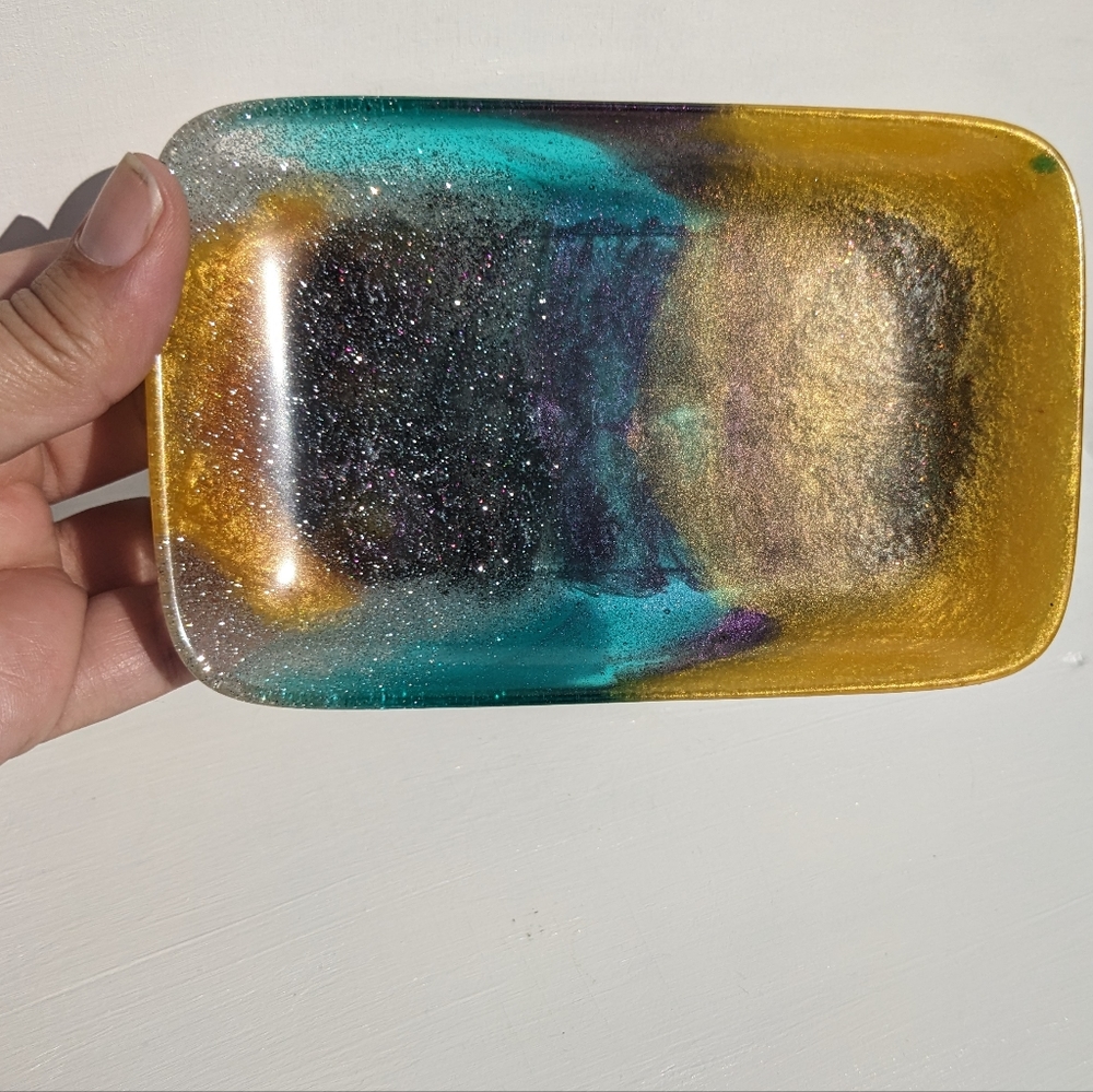 🌌sold🌌Galaxy Tray Handmade Epoxy Glitter Cute Home Decor Soap Dish Rolling